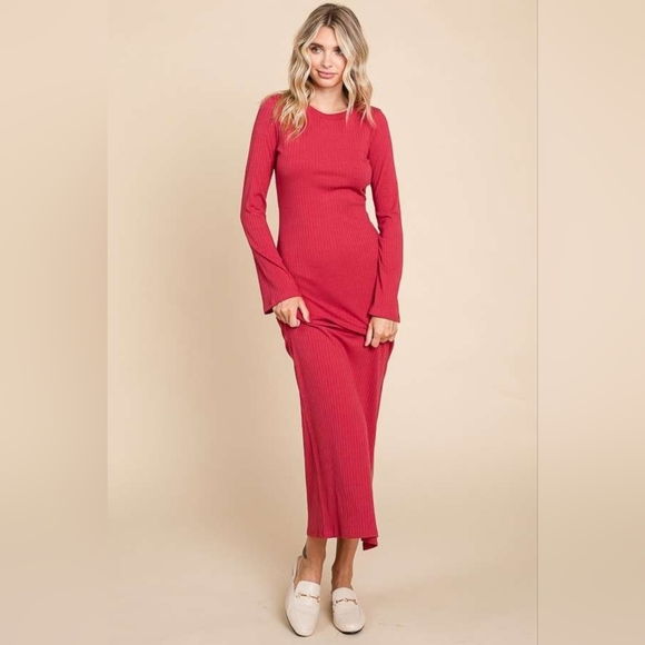 Culture Code Full Size Round Neck Bodycon Bell Maxi Dress - Picture 2 of 8